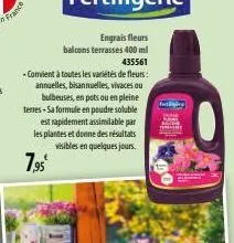 fertiligène  engrais fleurs balcons terrasses 400 ml 435561  -convient à toutes les variétés de fleurs: annuelles, bisannuelles, vivaces ou bulbeuses, en pots ou en pleine tenes-sa formule en poudre s