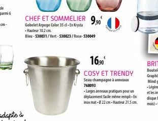 16,90€  COSY ET TRENDY  Seau champagne à anneaux 768093  -Larges anneaux pratiques pour un déplacement facile même rempli-En inox mat-022 cm-Hauteur 21.5 cm. 