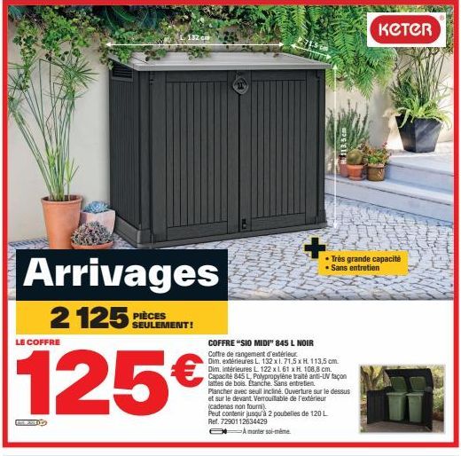 Promo Keter coffre de rangement extérieur sio max 1 200 l chez Brico Dépôt