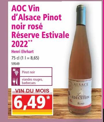 AOC Vin d`Alsace Pinot noir rosé Réserve Estivale 2022