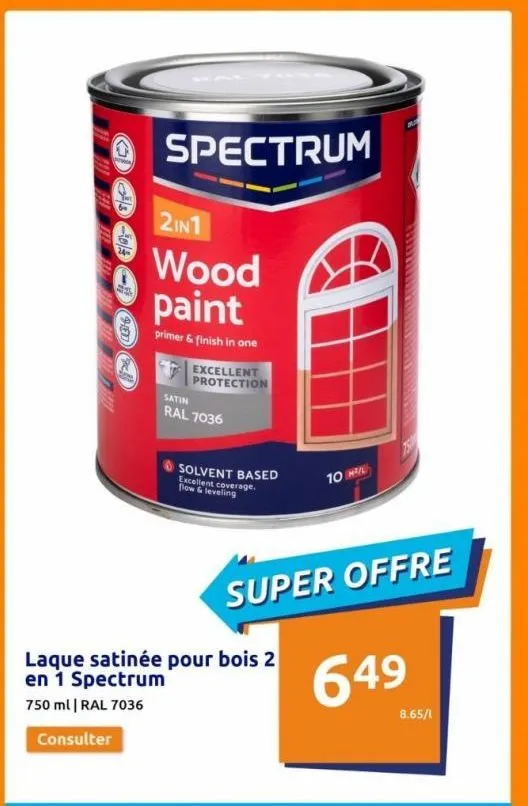 Spectrum laque pour bois satinée 2-en-1 noir 750 ml