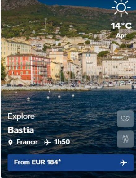 Explore Bastia  1913  France +1h50  From EUR 184*  14°C Apr  8  X  10  