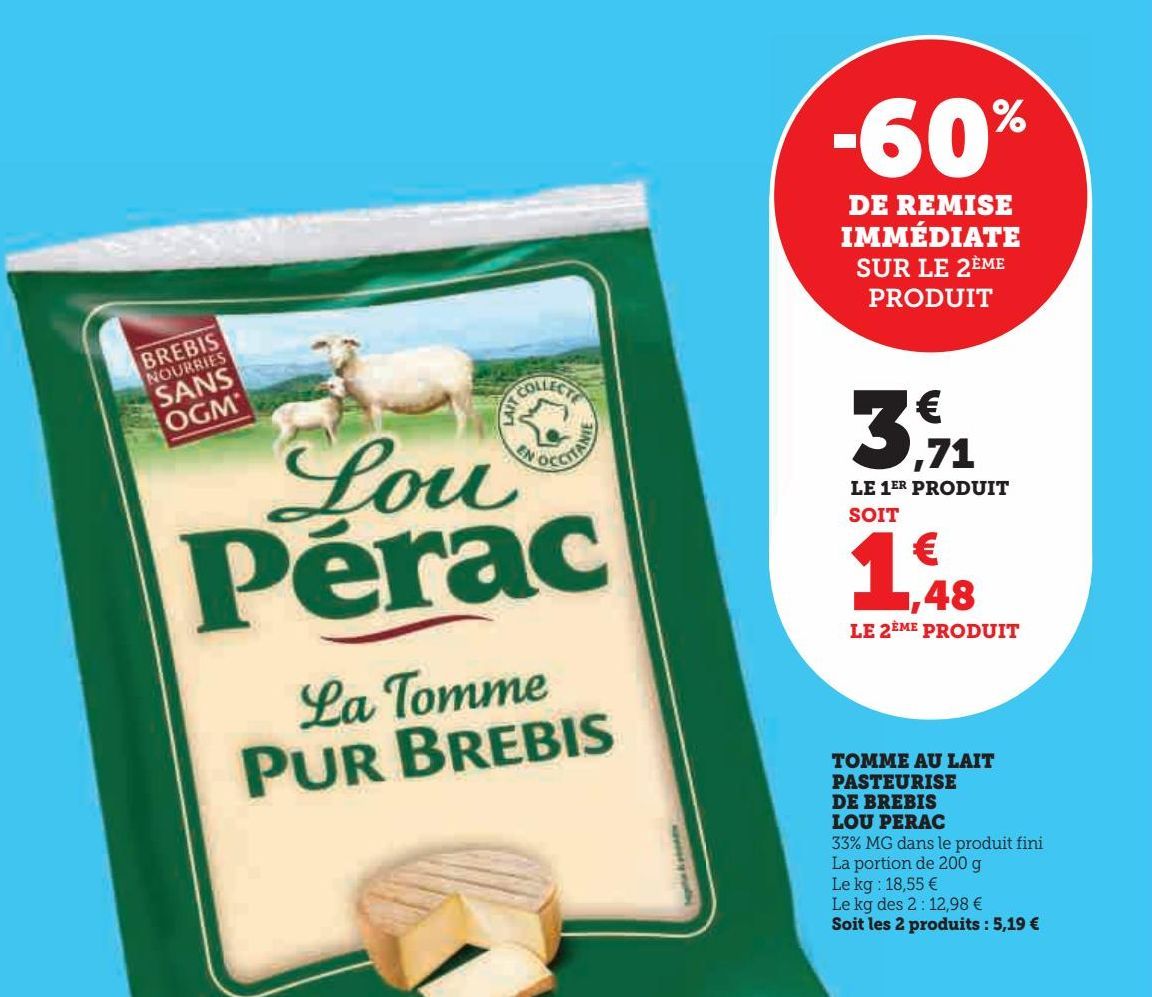 TOMME AU LAIT PASTEURISE DE BREBIS LOU PERAC