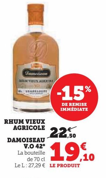 RHUM VIEUX AGRICOLE DAMOISEAU V.O 42°