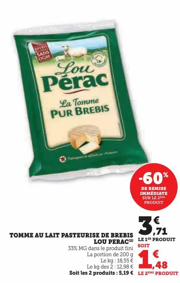 tomme au lait pasteurise de brebis lou perac