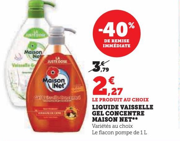 LIQUIDE VAISSELLE GEL CONCENTRE MAISON NET