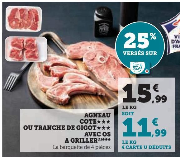 AGNEAU COTE OU TRANCHE DE GIGOTAVEC OS A GRILLER