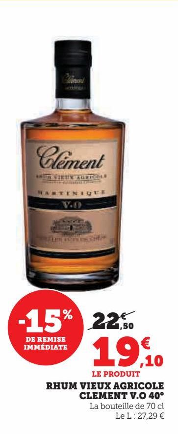 rhum vieux agricole clement V.O 40°