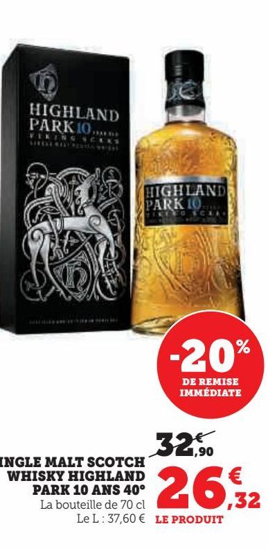 Single whisky scotch highland park 10 ans 40°