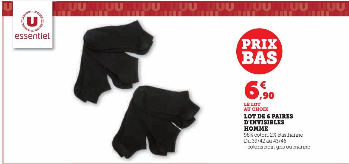 Lot de 10 paires d'invisibles homme