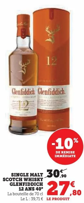 single malt scotch whisky glenfiddich 12 ans 40°