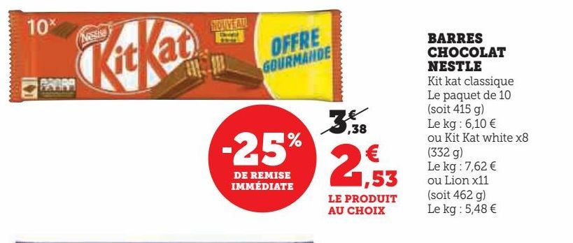 BARRE chocolat Nestlé