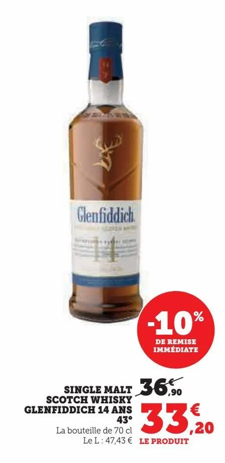 single malt scotch whisky glenfiddich 14 ans 43°