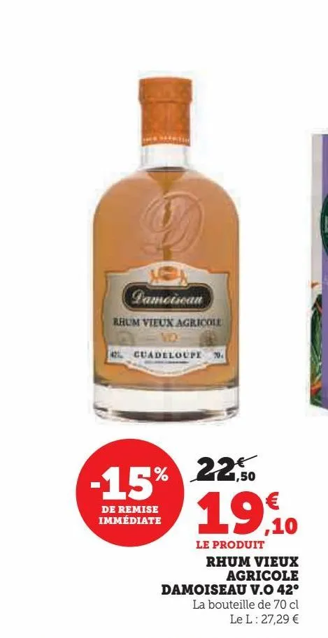 rhum vieux agricole damoiseau v.o 42°