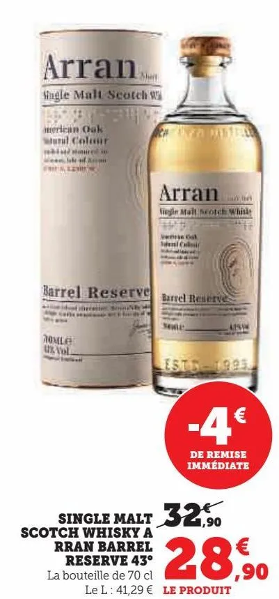 single malt scotch whisky a rran barrel reserve 43°