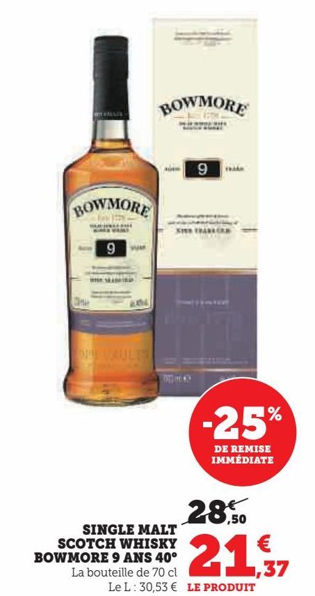 single malt scotch whisky bowmore 9 ans 40°