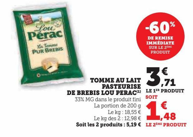 tomette au lait pasteurise de brebis lou perac 