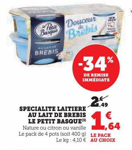 SPECIALITE LAITIERE AU LAIT DE BREBIS LE PETIT BASQUE 