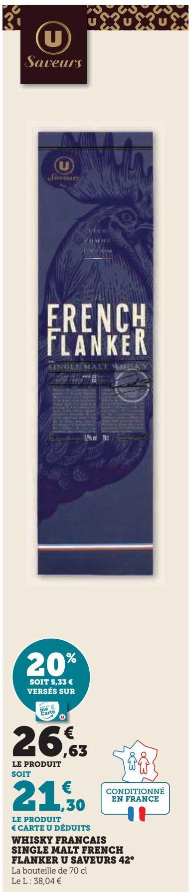 WHISKY FRANCAIS SINGLE MALT FRENCH FLANNER U SAVEURS 42°