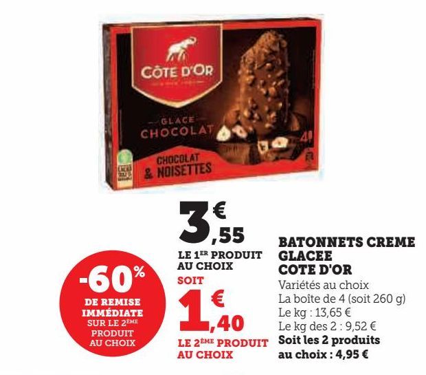 BATONNETS CREME GLACEE COTE D'OR 