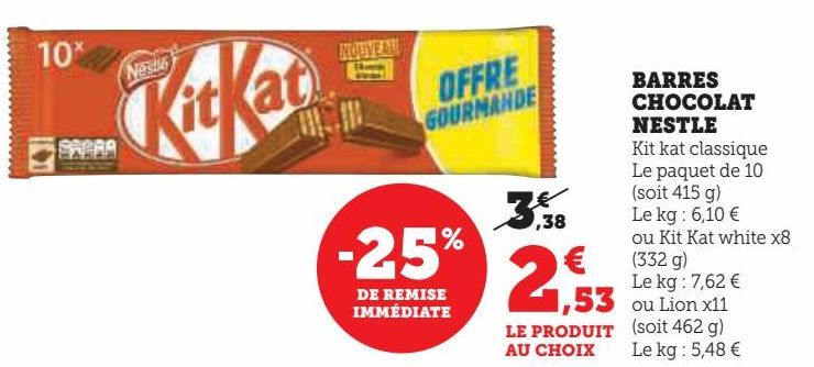 BARRES CHOCOLAT NESTLE 