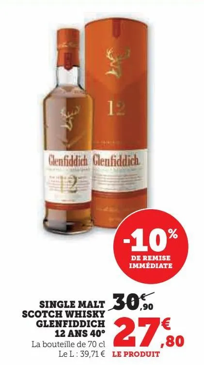 single malt scotch whisky glenfiddich 12 ans 40ª