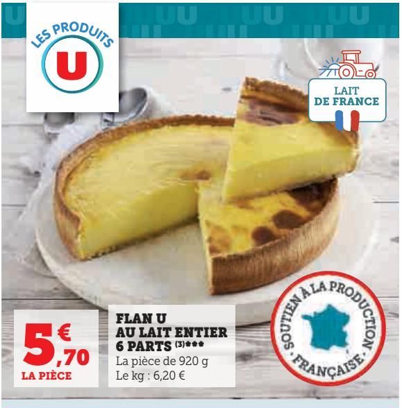 flan U au lait entier 6 parts