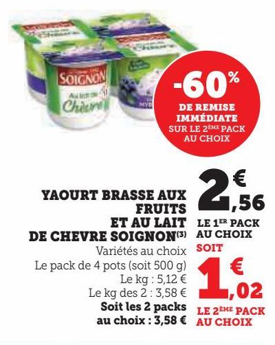 yaourt brasse aux fruits et au lait de chevre Soignon