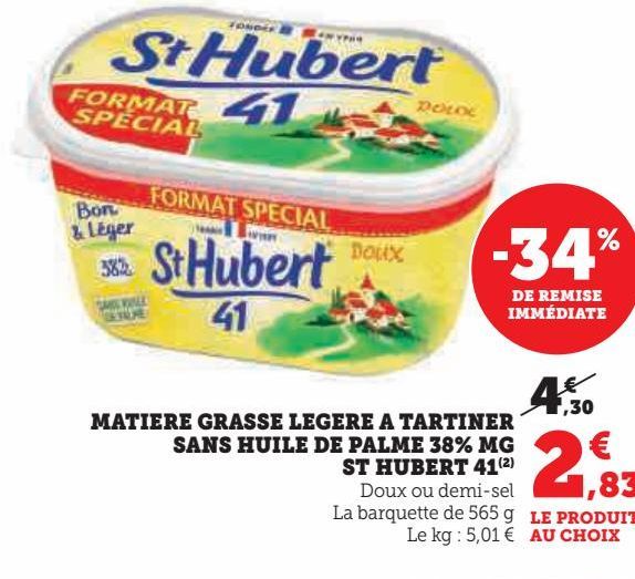 Matiere grasse legere a tartiner sans huile de palme 38% MG St hubert 41