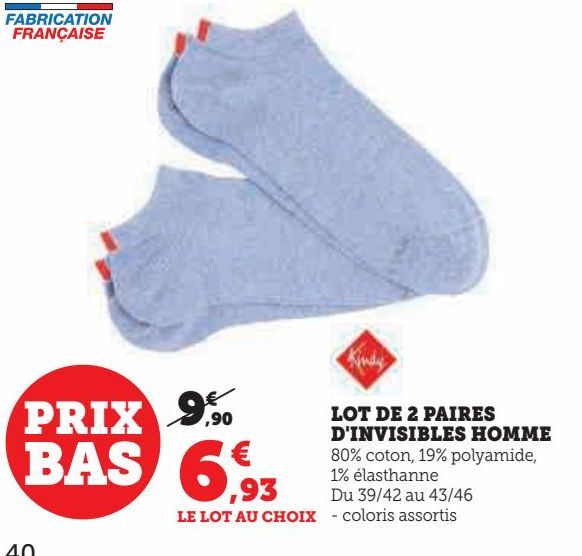 Lot de 2 paires d`invisibles homme