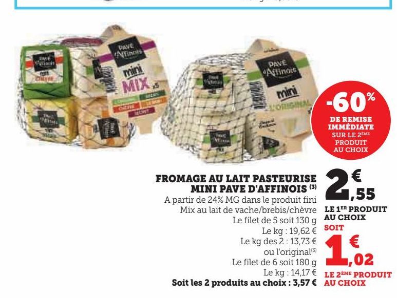 fromage au lait pasteurise mini pave d`affinois