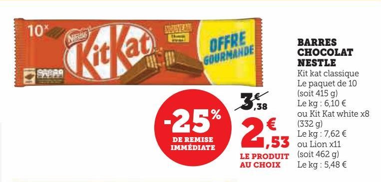 Barres chocolats Nestlé