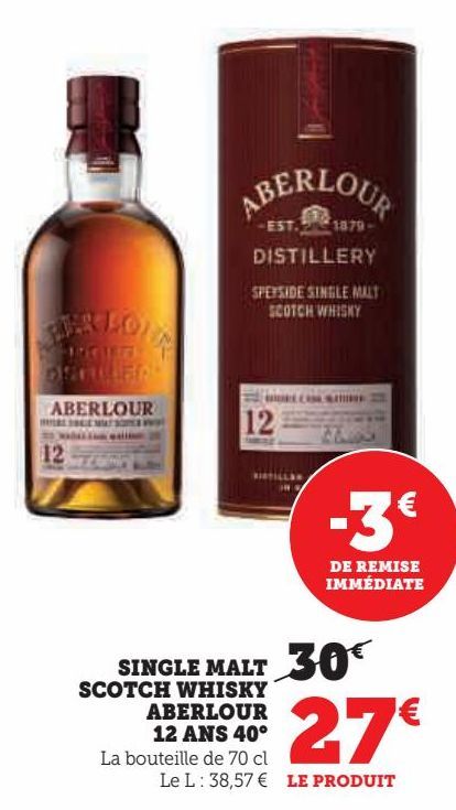 Single malt scotch whisky  Aberlour 12 ans 40ª