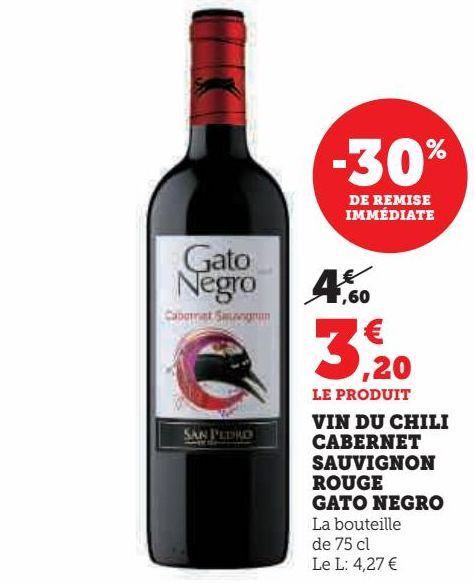 VIN DU CHILI CABERNET SAUVIGNON ROUGE GATO NEGRO 