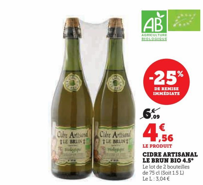 CIDRE ARTISANAL LE BRUN BIO 4.50°