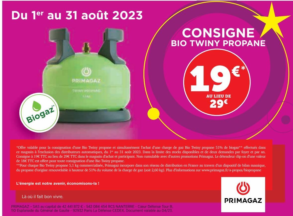 CONSIGNE BIO TWINY PROPANE