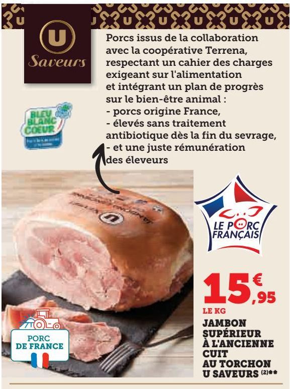 JAMBON SUPERIEUR A L'ANCIENNE CUIT AU TORCHON U SAVEURS 