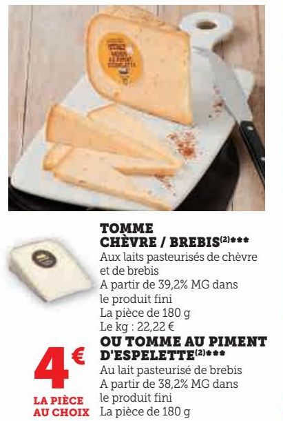 TOMME CHEVRE / BREBIS OU TOMME AU PIMENT D'ESPELETTE 