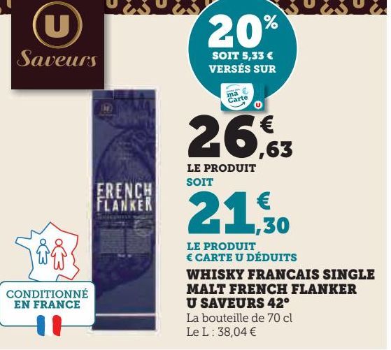 WHISKY FRANCAIS SINGLE MALT FRENCH FLANKER U SAVEURS 42°