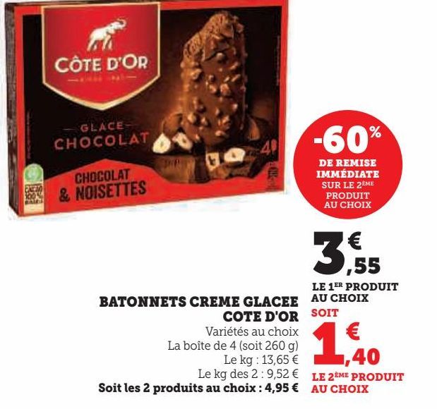 BATONNETS CREME GLACEE COTE D'OR 