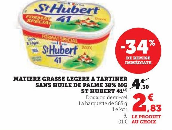 MATIERE GRASSE LEGERE A TARTINER SANS HUILE DE PALME 38% MG ST HUBERT 41