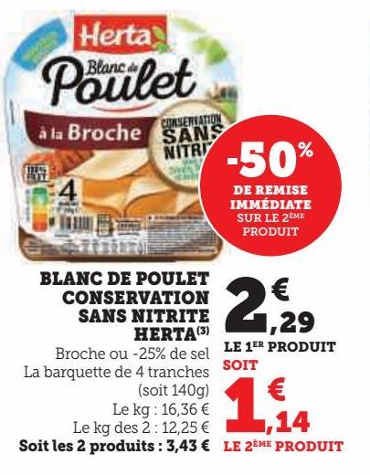 BLANC DE POULET CONSERVATION SANS NITRITE HERTA 