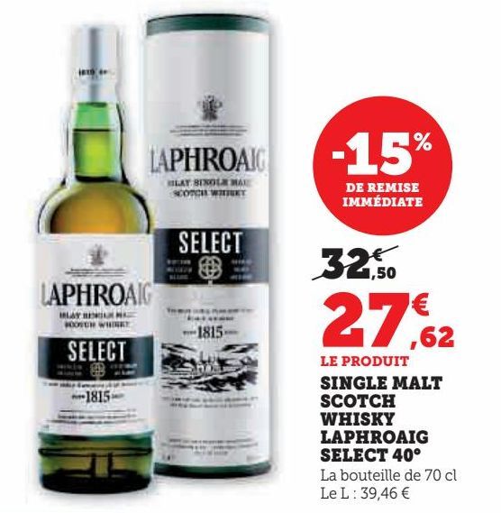 Single malt scotch whisky Laphroaig select 40ª