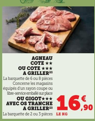 AGNEAU  COTE OU COTE A GRILLER OU GIGOT AVEC OS TRANCHE  A GRILLER