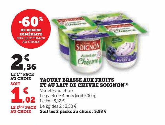 YAOURT BRASSE AUX FRUITS  ET AU LAIT DE CHEVRE SOIGNON