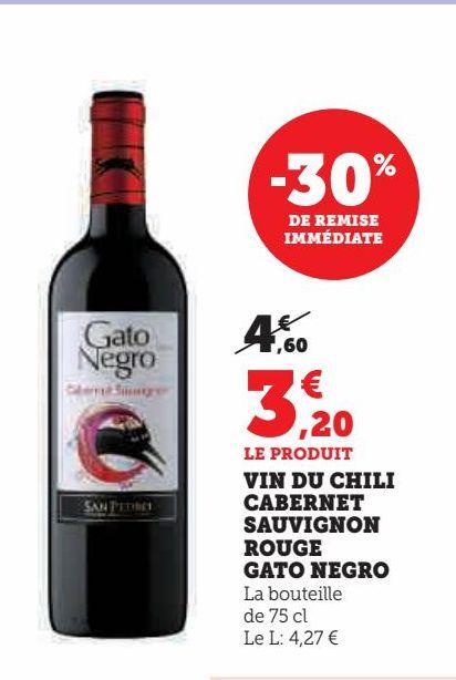 VIN DU CHILI  CABERNET  SAUVIGNON  ROUGE  GATO NEGRO