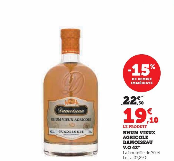 RHUM VIEUX  AGRICOLE  DAMOISEAU  V.O 42°