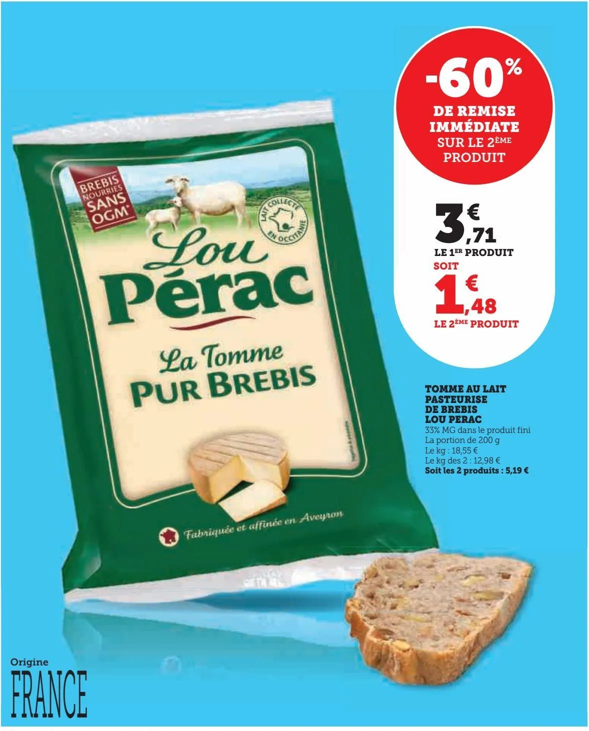 tomme au lait  pasteurise  de brebis  lou perac