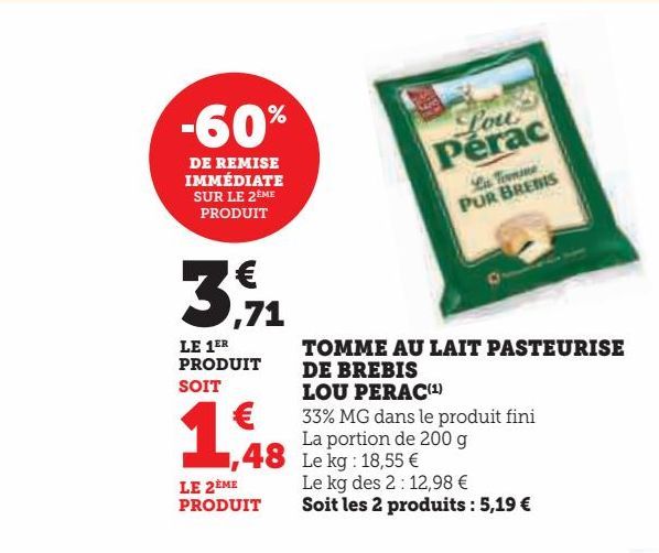 TOMME au lait pasteurisé de brebis lou perac 