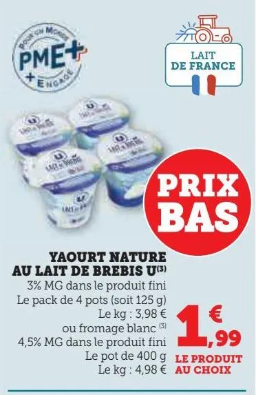 yaourt nature au lait de brebis u